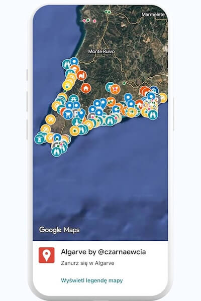 Mapa Google Maps Algarve. E-book Zanurz się w Algarve. Południowo-zachodnie Algarve oczami mieszkanki. Album, przewodnik i mapa w jednym. Ewa Choduń - czarnaewcia.
